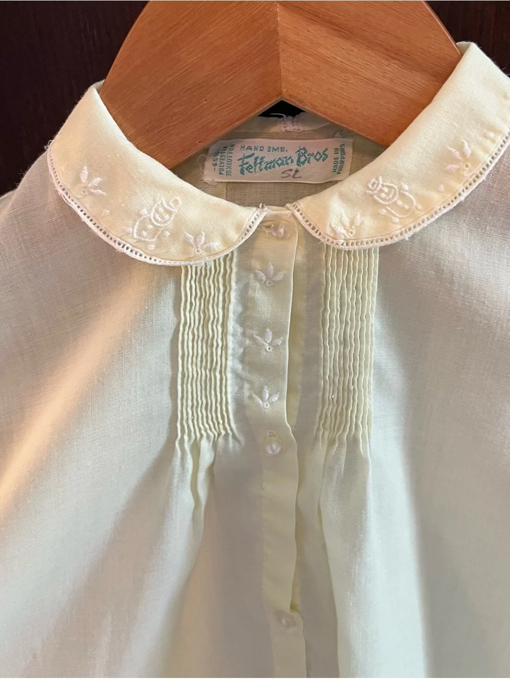 Vintage Pale Butter Yellow with  Embroidered Collar Kids Dress by Feltman Bros